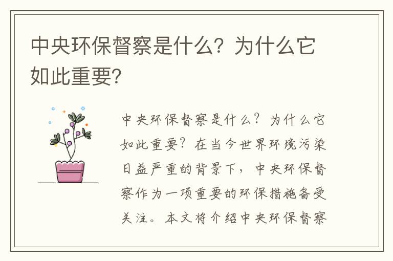 中央環(huán)保督察是什么？為什么它如此重要？