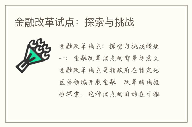 金融改革試點(diǎn)：探索與挑戰