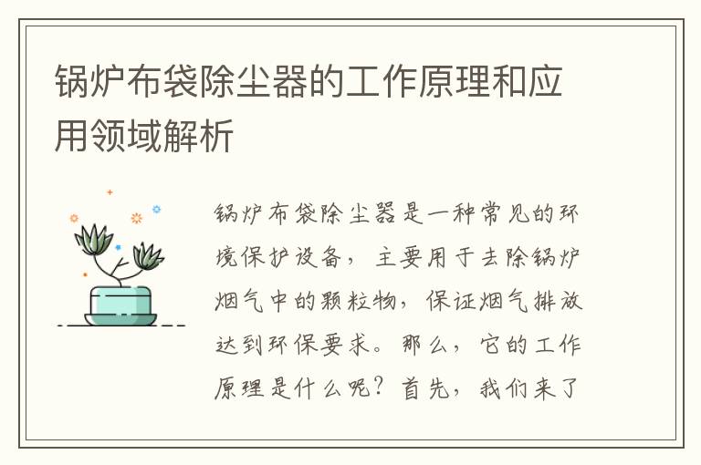 鍋爐布袋除塵器的工作原理和應用領(lǐng)域解析