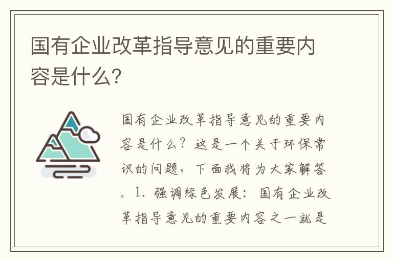 國有企業(yè)改革指導意見(jiàn)的重要內容是什么？