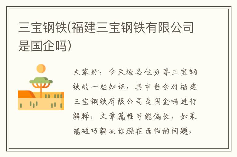 三寶鋼鐵(福建三寶鋼鐵有限公司是國企嗎)