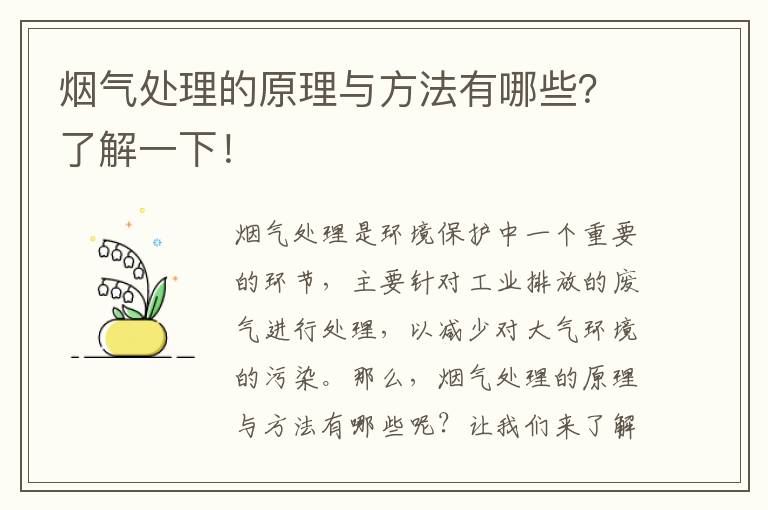 煙氣處理的原理與方法有哪些？了解一下！