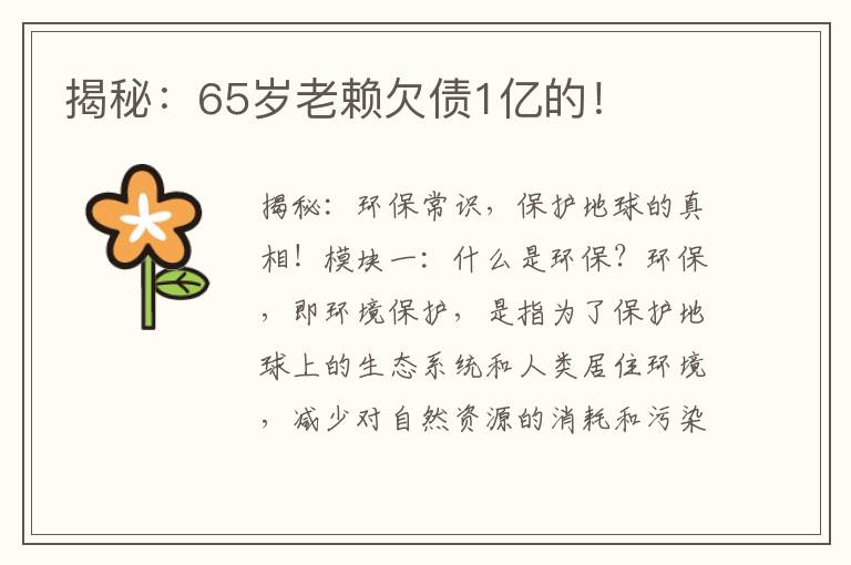 揭秘：65歲老賴(lài)欠債1億的！