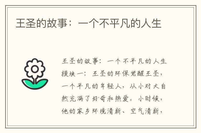 王圣的故事：一個(gè)不平凡的人生