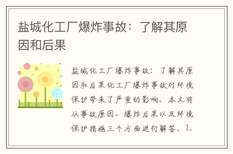 鹽城化工廠(chǎng)爆炸事故：了解其原因和后果