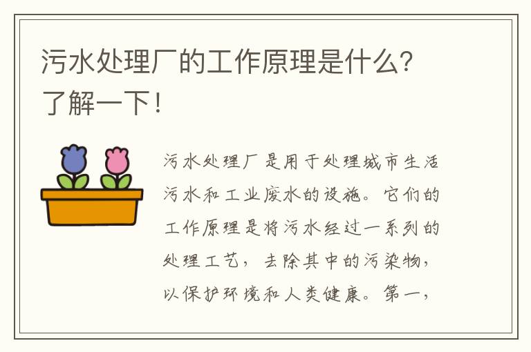 污水處理廠(chǎng)的工作原理是什么？了解一下！