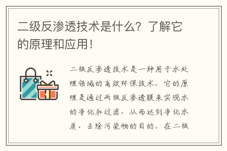 二級反滲透技術(shù)是什么？了解它的原理和應用！