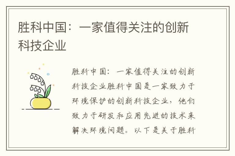 勝科中國：一家值得關(guān)注的創(chuàng  )新科技企業(yè)