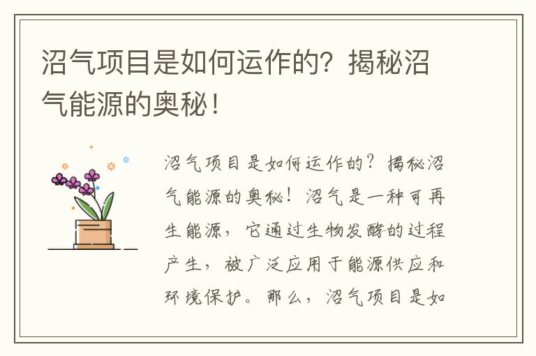 沼氣項目是如何運作的？揭秘沼氣能源的奧秘！