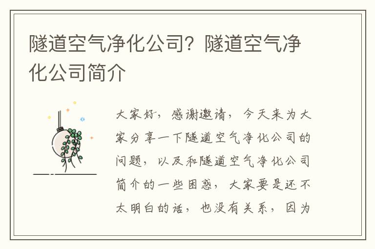 隧道空氣凈化公司？隧道空氣凈化公司簡(jiǎn)介