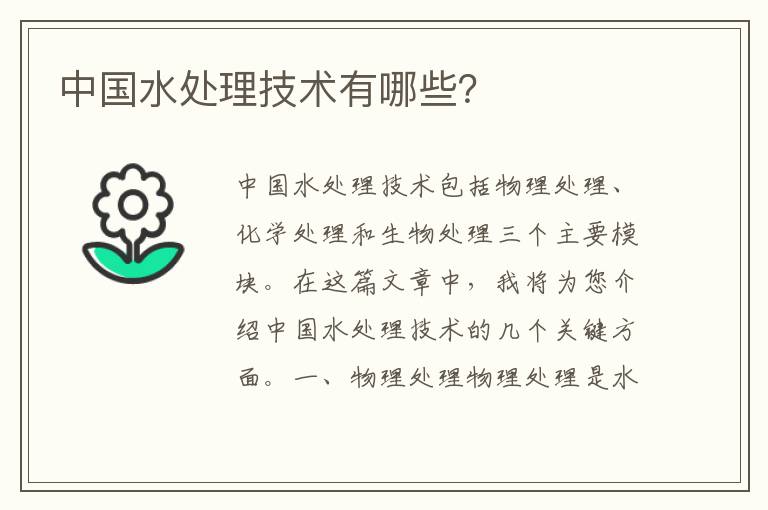 中國水處理技術(shù)有哪些？