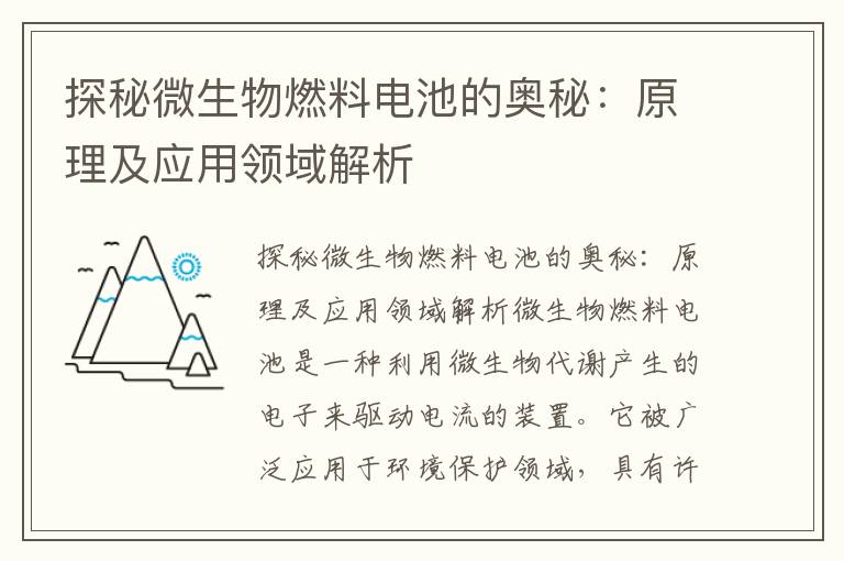 探秘微生物燃料電池的奧秘：原理及應用領(lǐng)域解析