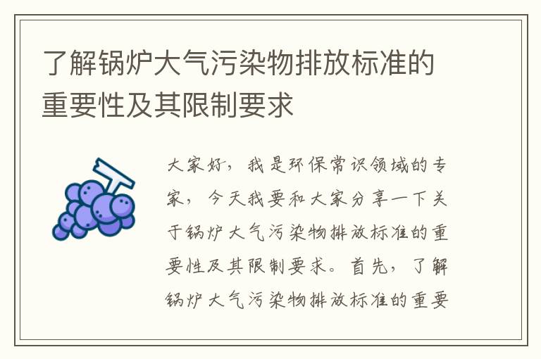 了解鍋爐大氣污染物排放標準的重要性及其限制要求