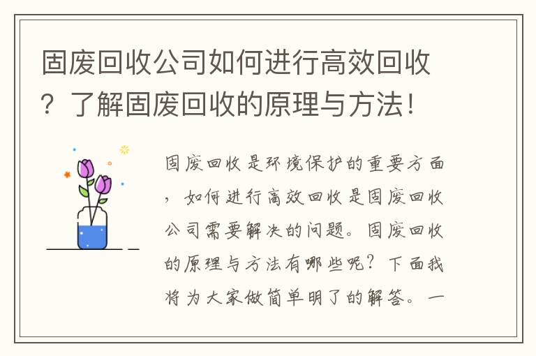 固廢回收公司如何進(jìn)行高效回收？了解固廢回收的原理與方法！