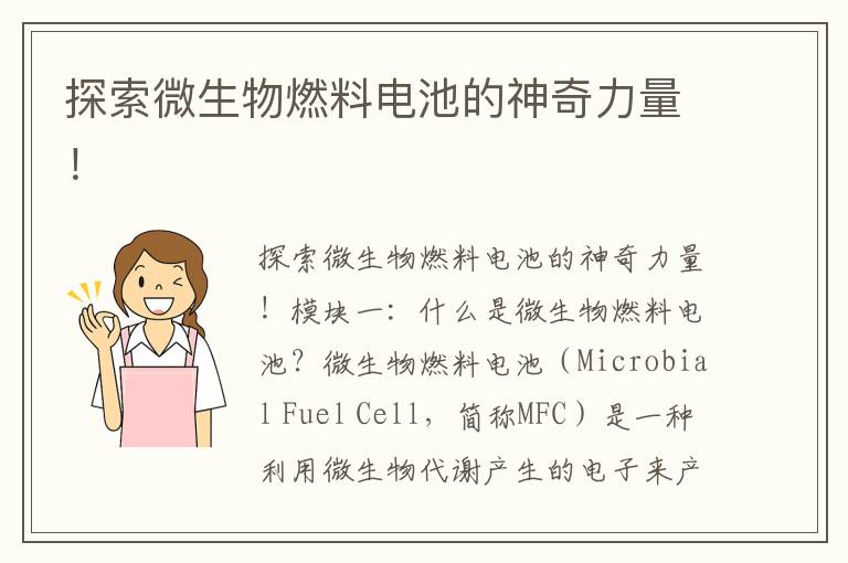 探索微生物燃料電池的神奇力量！