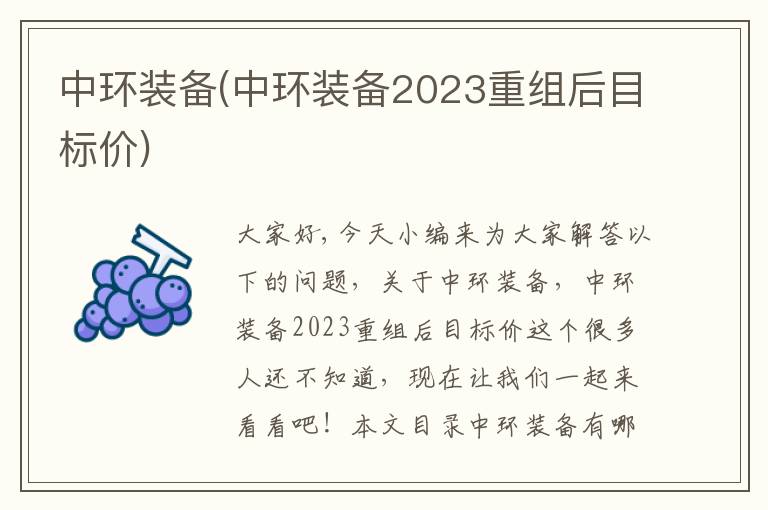 中環(huán)裝備(中環(huán)裝備2023重組后目標價(jià))