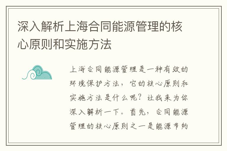 深入解析上海合同能源管理的核心原則和實(shí)施方法