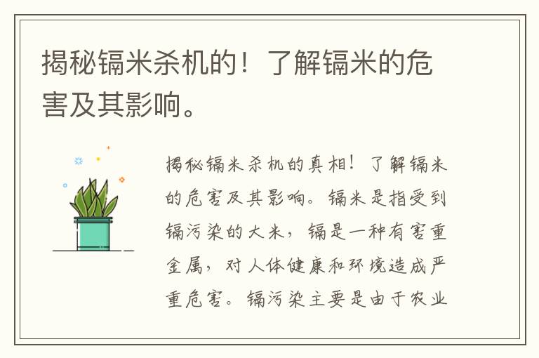 揭秘鎘米殺機的！了解鎘米的危害及其影響。